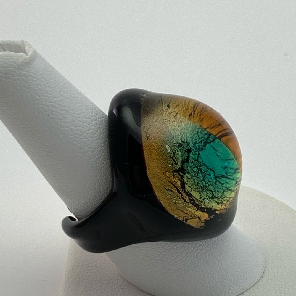 Signed Murano Black Multi Color Ring Sz 8-8.5 - Picture 3 of 5